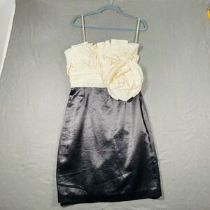 NWT Max and Cleo Strapless Rosette‎ Party Dress Size 10 Black Cream Satin